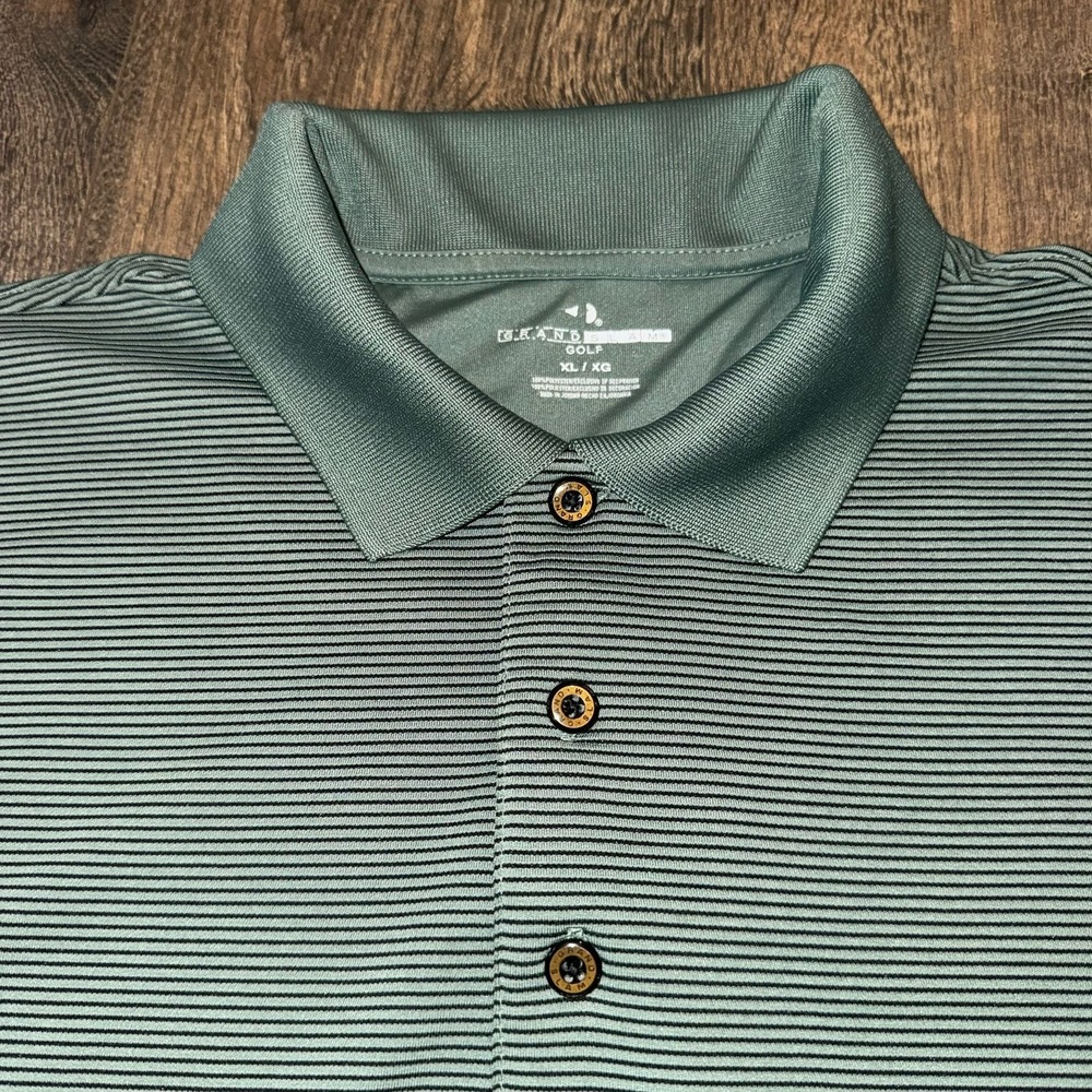 Grand Slam Mens XL Performance Golf Polo Shirt Short Sleeve‎ Sport Striped Olive
